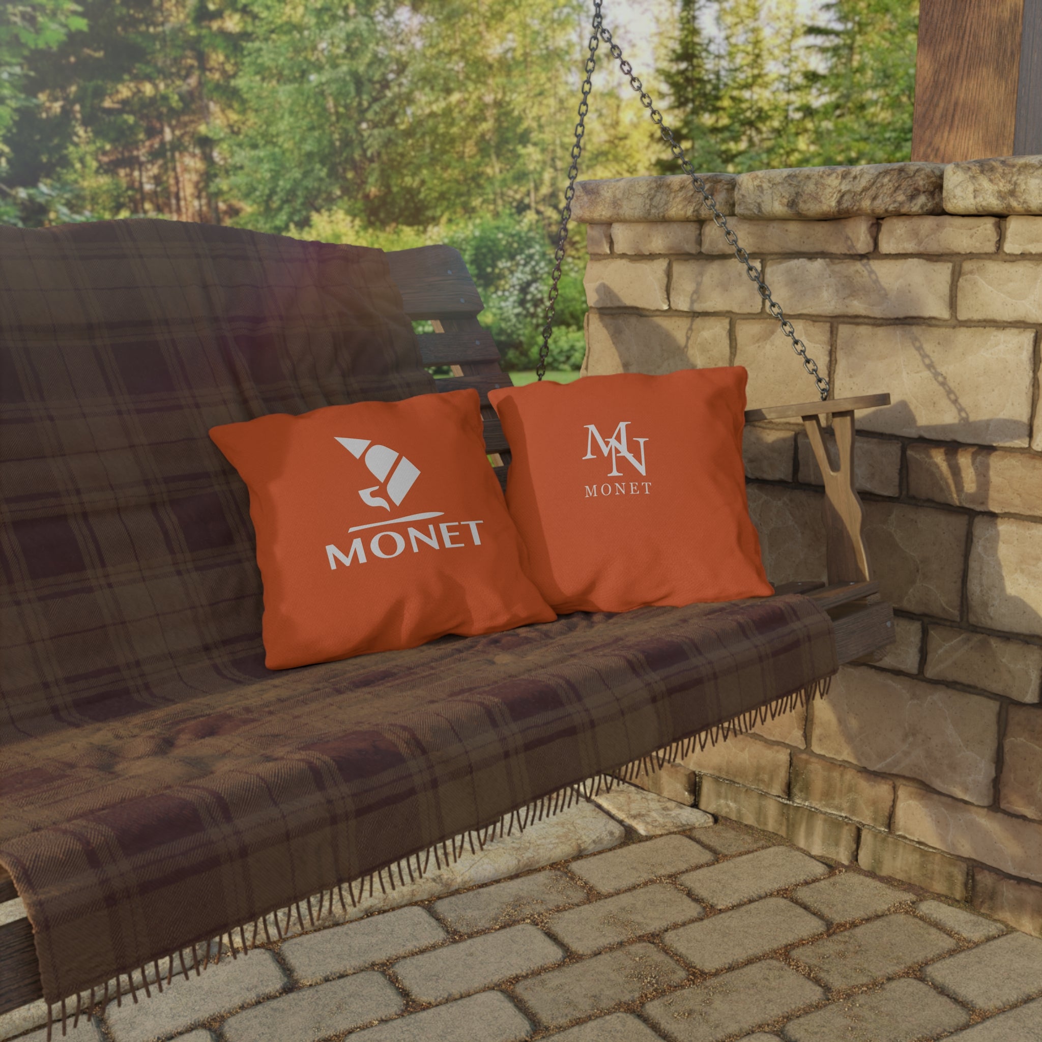 Monet Logo Outdoor Pillow — Waterproof Decorative Patio Cushion