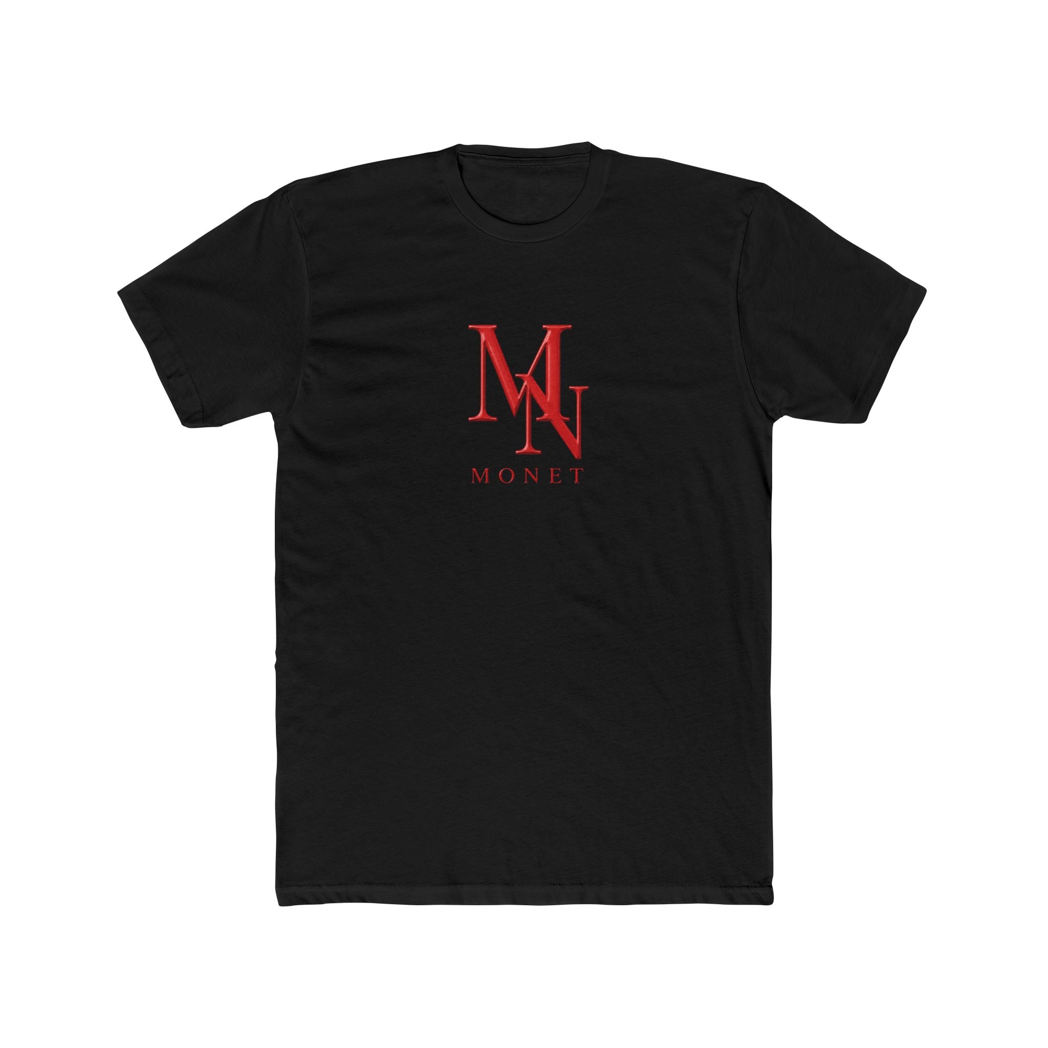 Monet MN Monogram Tee — Minimalist Red Logo Cotton Crew T‑Shirt