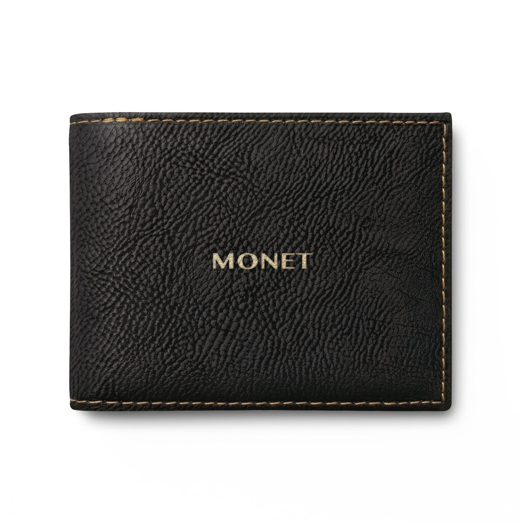 Leather Bi-Fold Wallet with Flip — Personalized 'MONET' Embossed Cardholder