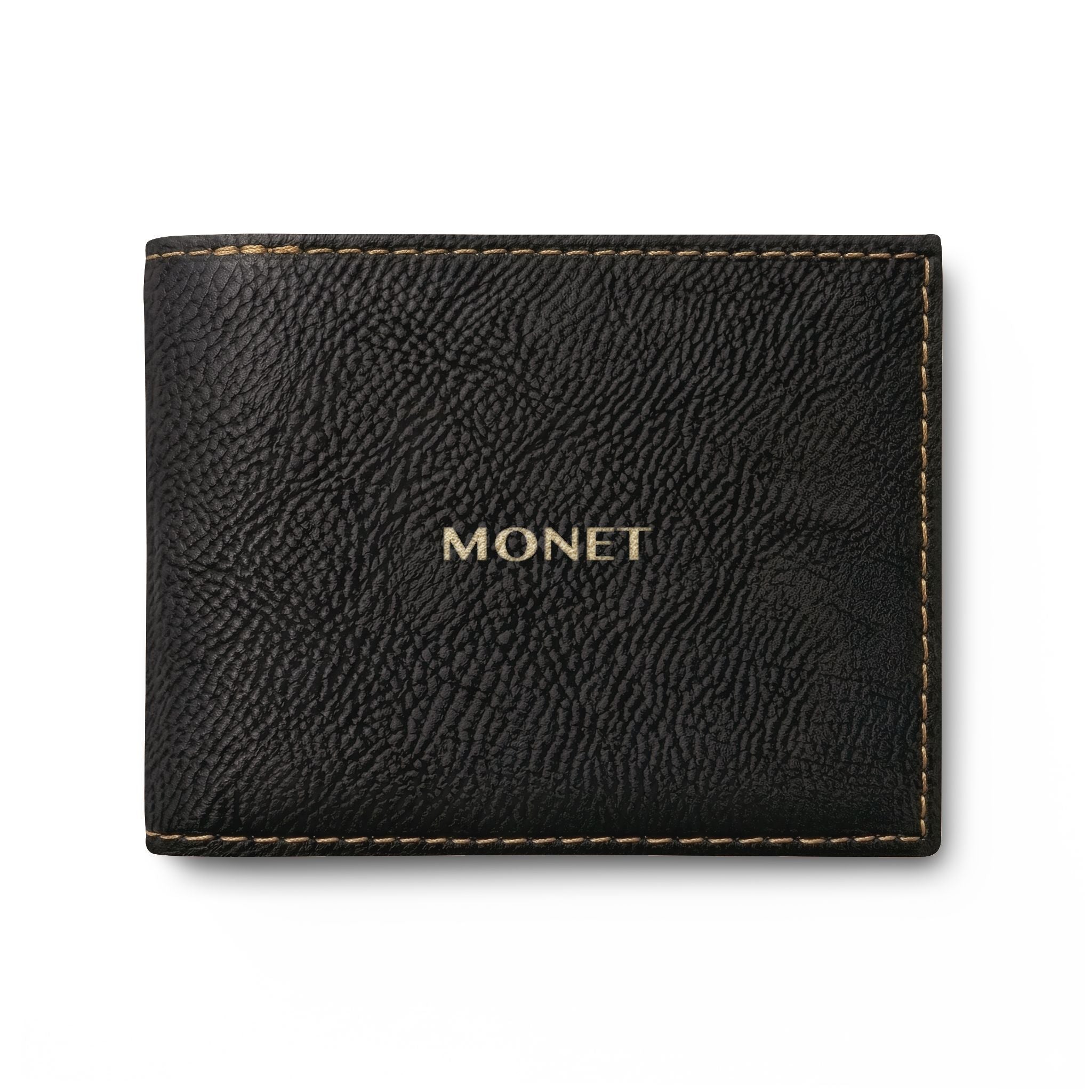 Leather Bi-Fold Wallet with Flip — Personalized 'MONET' Embossed Cardholder