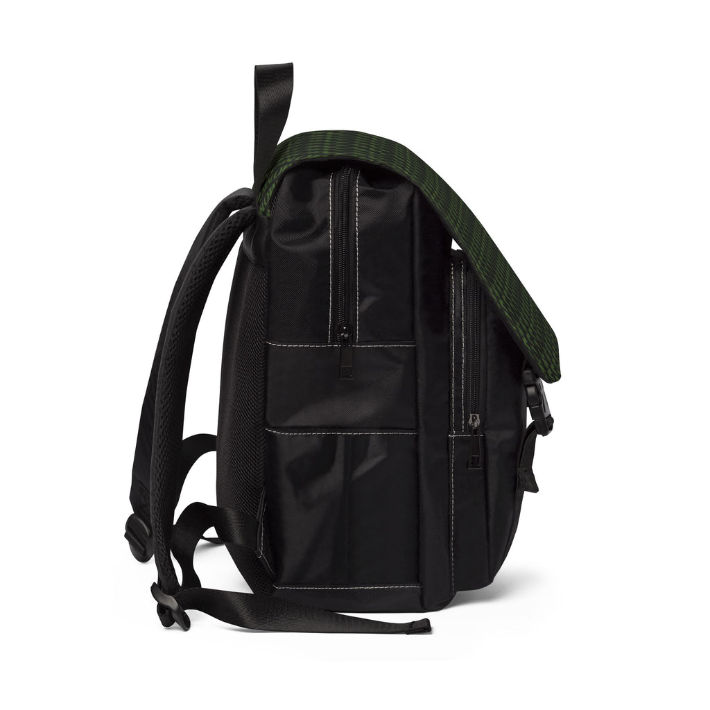 Monogram Green Flap Backpack — Casual Shoulder Backpack with Repeating 'MON' Pattern