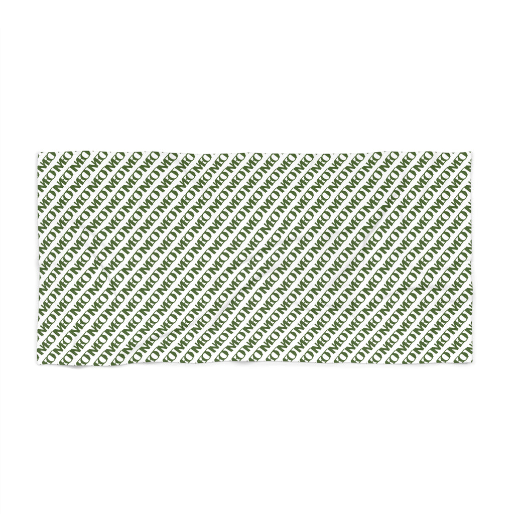 Beach Towel - Green Diagonal Script Pattern (Coastal, Summer Pool & Beach Accessory)