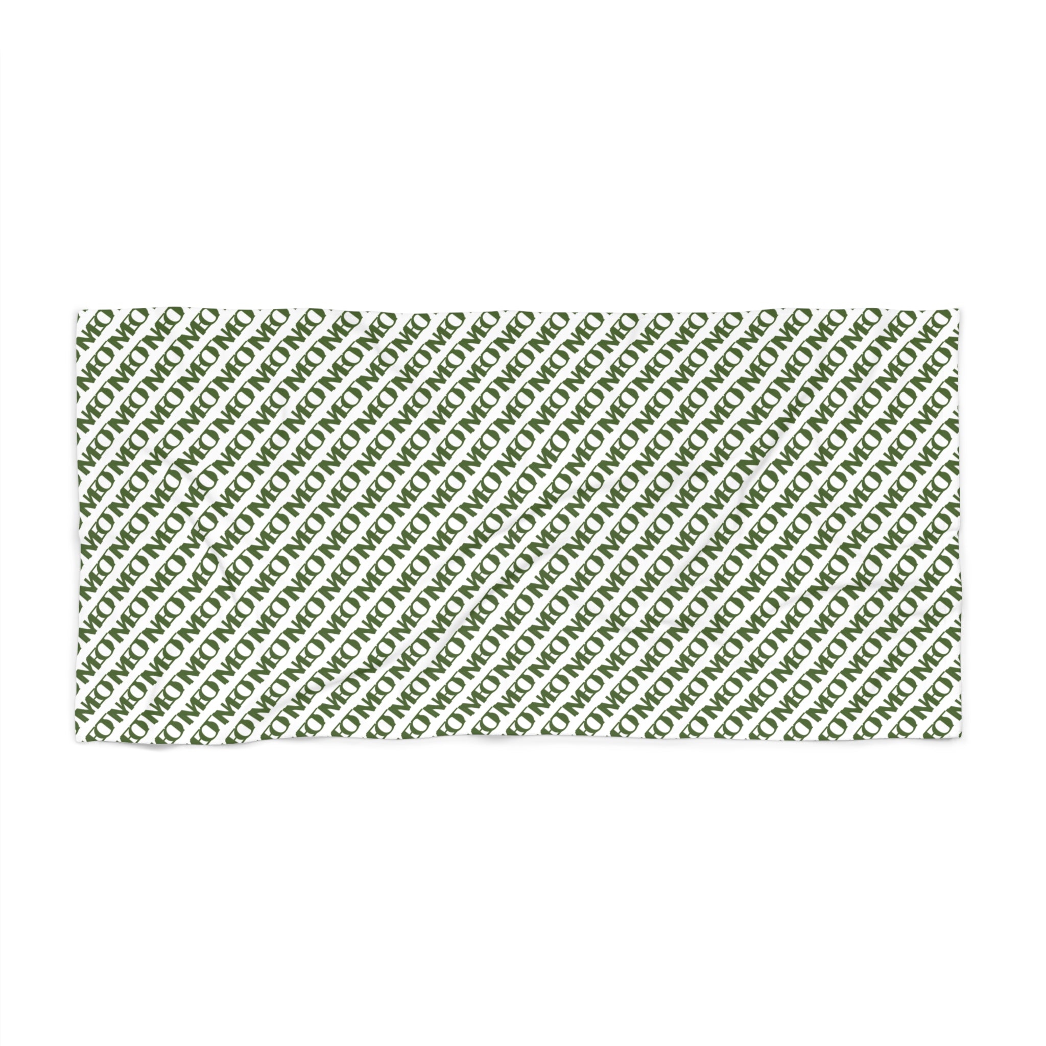 Beach Towel - Green Diagonal Script Pattern (Coastal, Summer Pool & Beach Accessory)