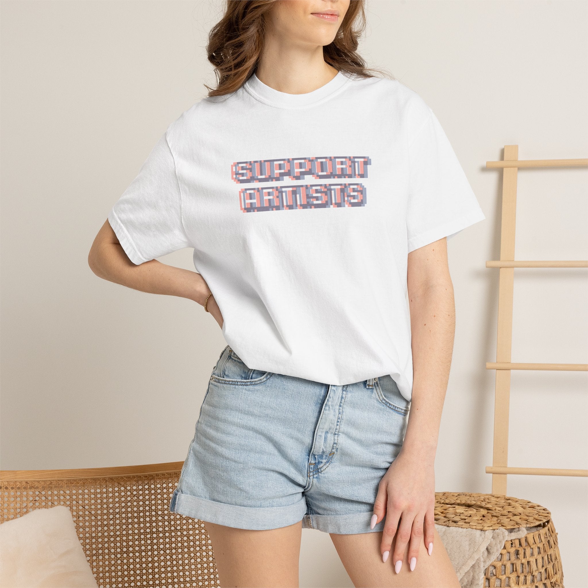 Support Artists T-Shirt — Retro Block Letter Graphic Tee for Creators & Art Lovers