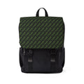 Monogram Green Flap Backpack — Casual Shoulder Backpack with Repeating 'MON' Pattern