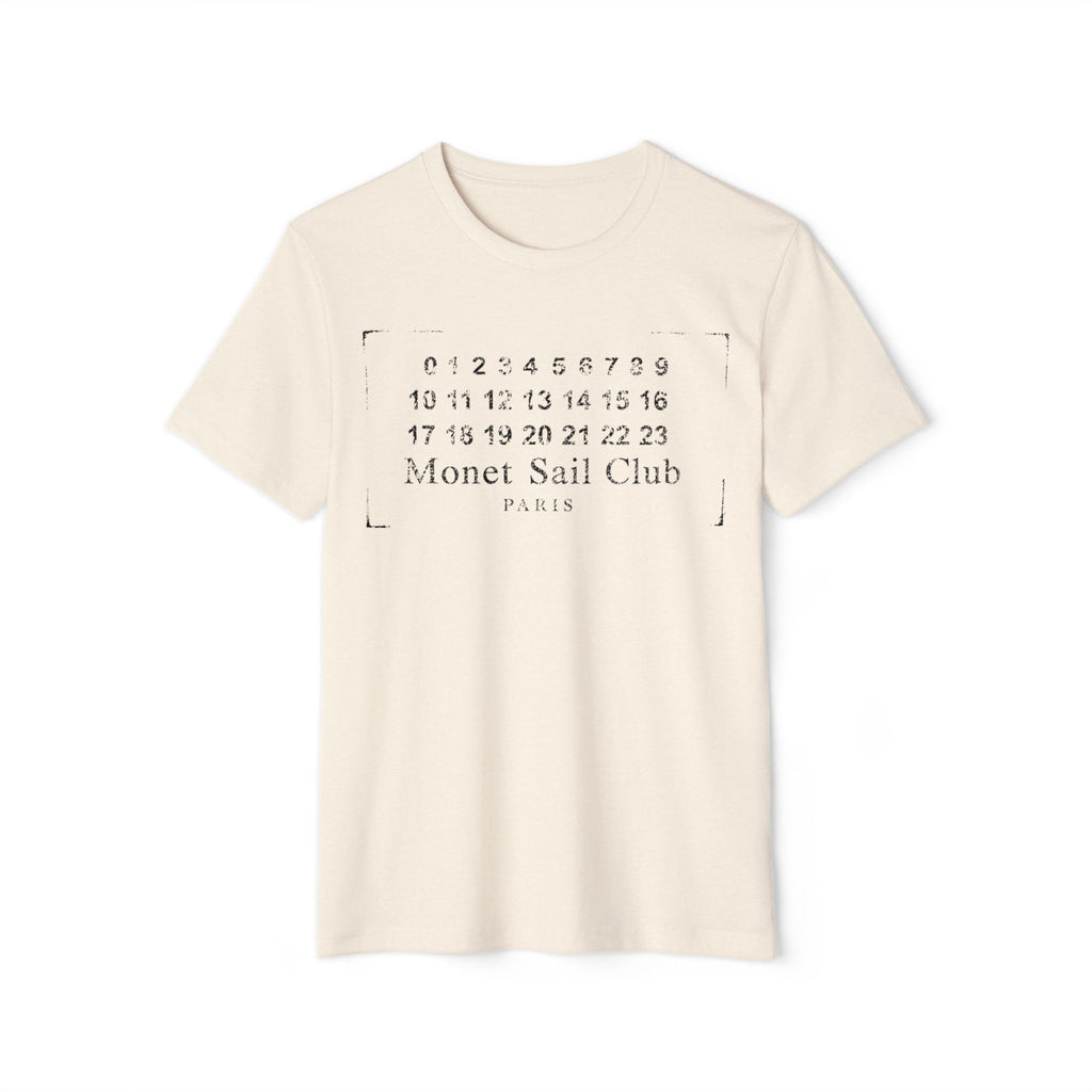 Monet Sail Club Graphic T-Shirt — Minimal Vintage Calendar Design