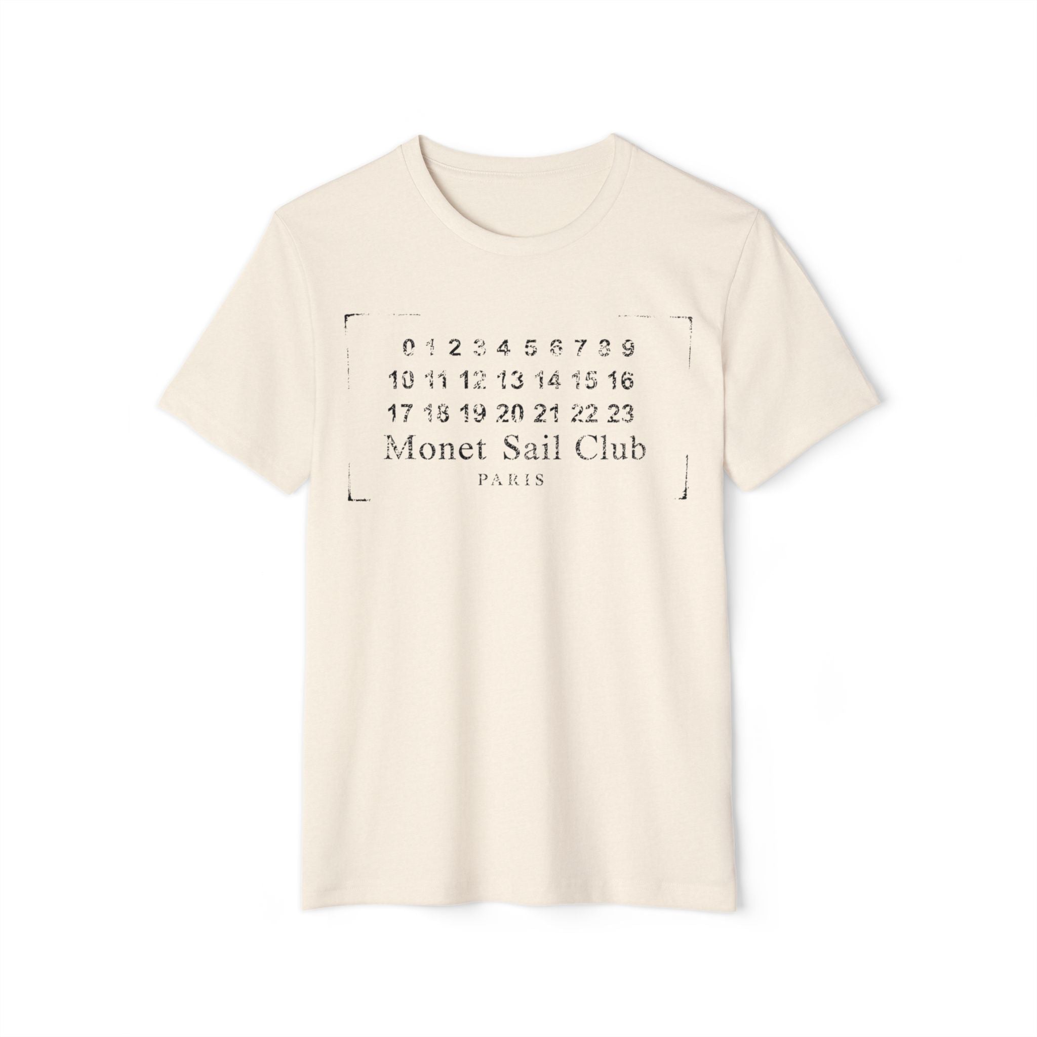 Monet Sail Club Graphic T-Shirt — Minimal Vintage Calendar Design