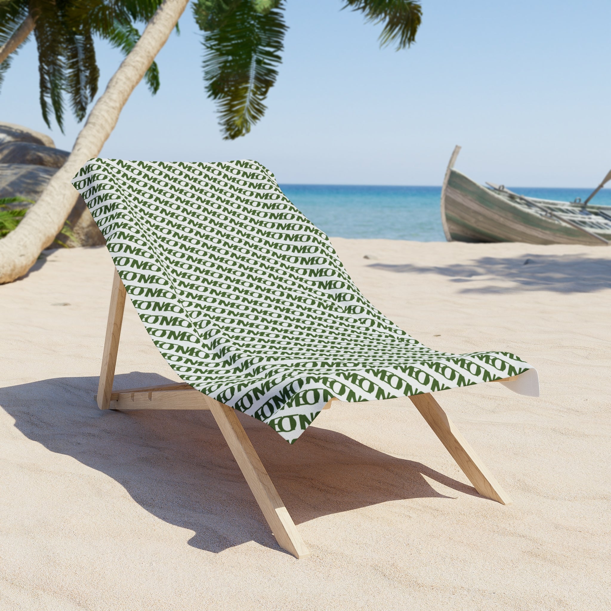 Beach Towel - Green Diagonal Script Pattern (Coastal, Summer Pool & Beach Accessory)