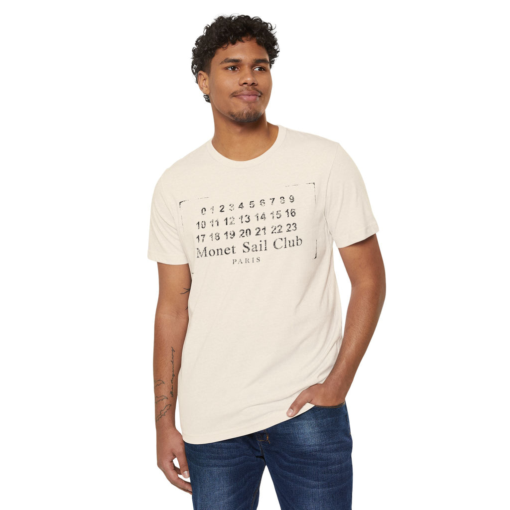 Monet Sail Club Graphic T-Shirt — Minimal Vintage Calendar Design