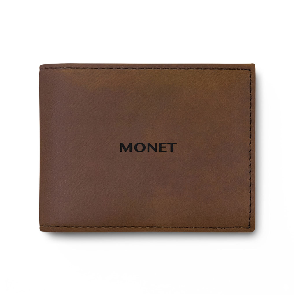 Leather Bi-Fold Wallet with Flip — Personalized 'MONET' Embossed Cardholder