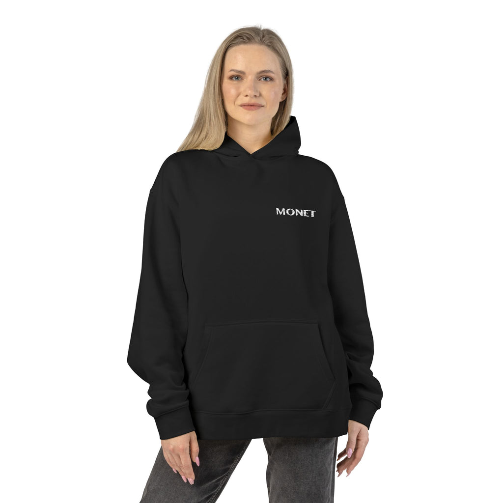 Monet Minimal Logo Hoodie — Relaxed Black Streetwear Pullover