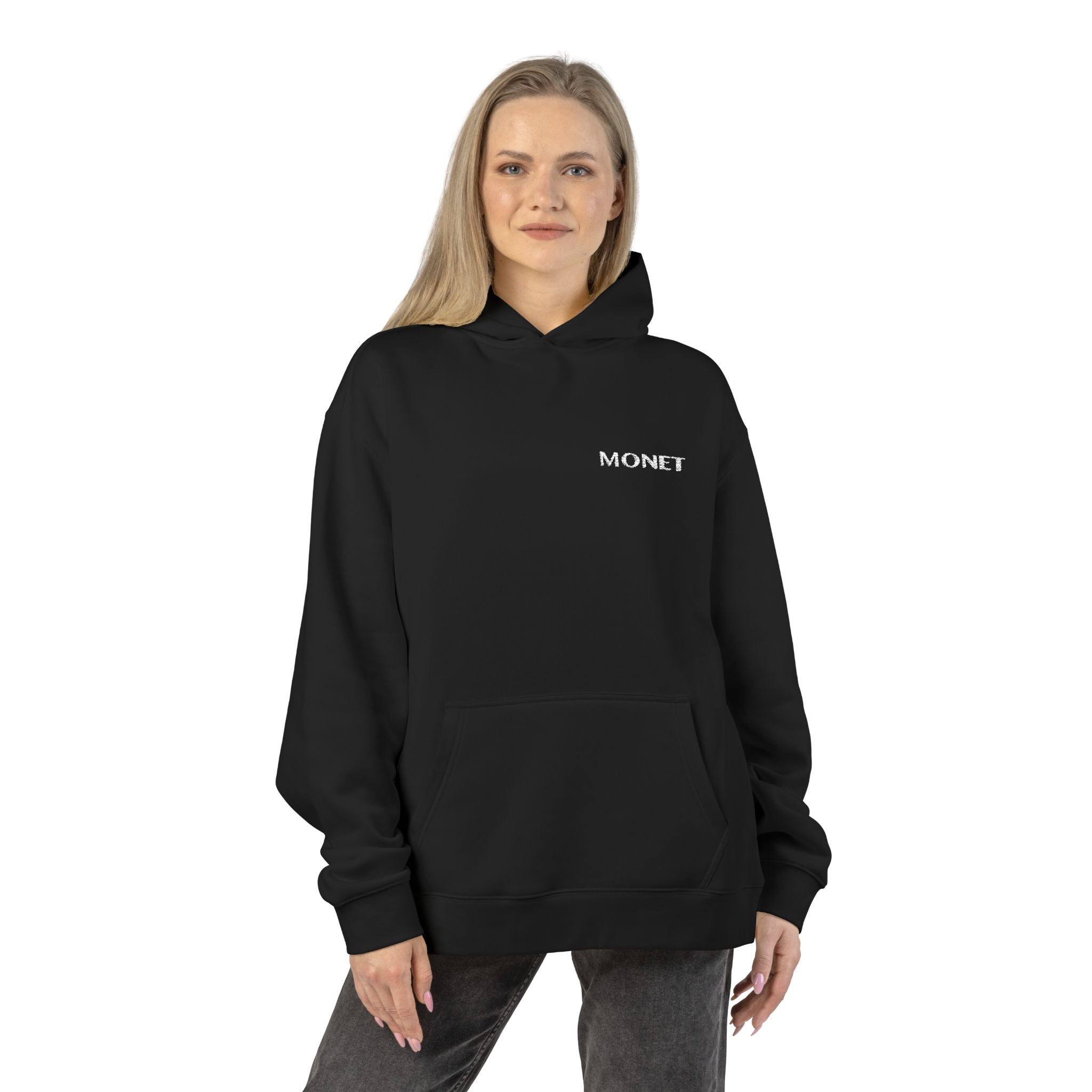 Monet Minimal Logo Hoodie — Relaxed Black Streetwear Pullover